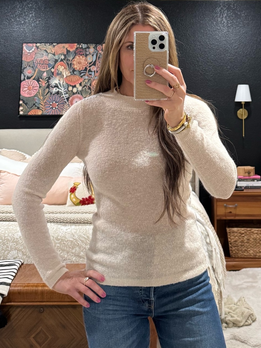 Zara Cream Mock-Neck Knit Sweater